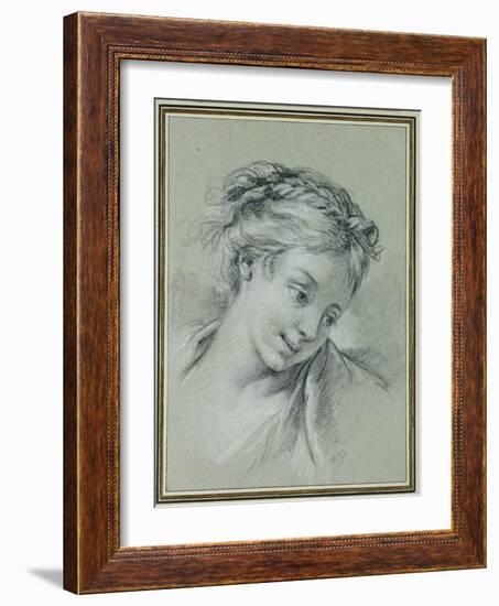 Head of a Girl Looking Down to the Right-Francois Boucher-Framed Giclee Print