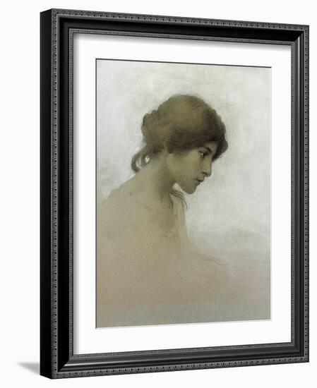 Head of a Girl (Pencil and Chalk on Paper)-Franz Dvorak-Framed Giclee Print