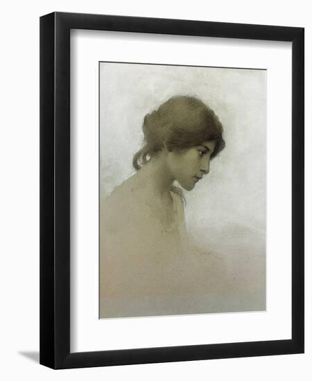 Head of a Girl (Pencil and Chalk on Paper)-Franz Dvorak-Framed Giclee Print