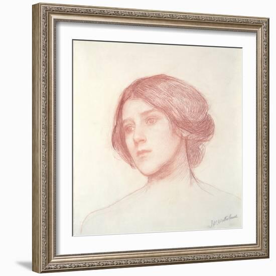 Head of a Girl (Red Chalk on Paper)-John William Waterhouse-Framed Giclee Print