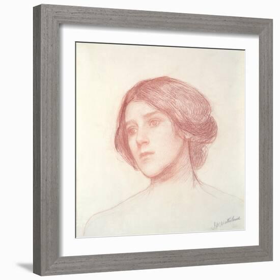 Head of a Girl (Red Chalk on Paper)-John William Waterhouse-Framed Giclee Print