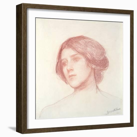 Head of a Girl (Red Chalk on Paper)-John William Waterhouse-Framed Giclee Print