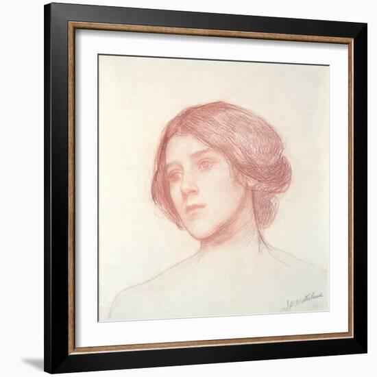 Head of a Girl (Red Chalk on Paper)-John William Waterhouse-Framed Giclee Print