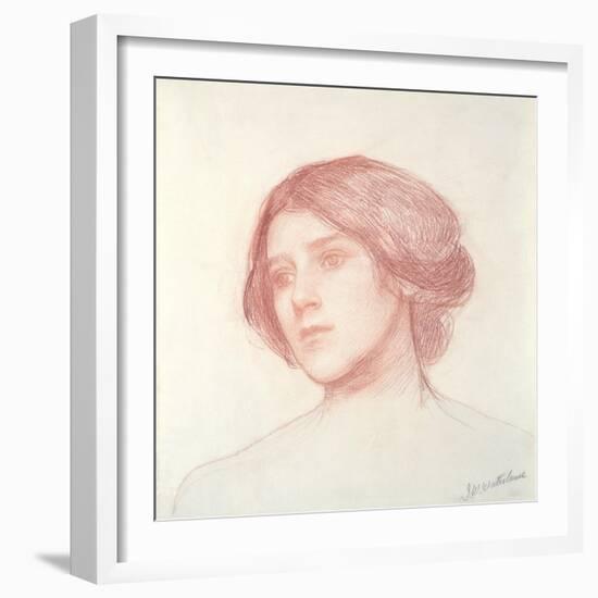 Head of a Girl (Red Chalk on Paper)-John William Waterhouse-Framed Giclee Print