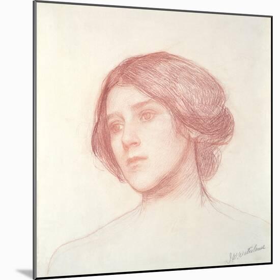 Head of a Girl (Red Chalk on Paper)-John William Waterhouse-Mounted Giclee Print