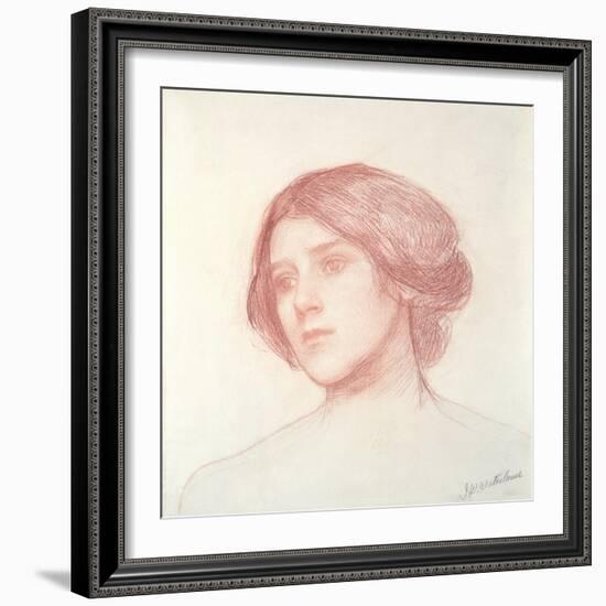 Head of a Girl (Red Chalk on Paper)-John William Waterhouse-Framed Giclee Print