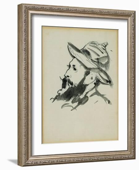 Head of a Man (Claude Monet) 1874 (Pen and Ink Wash on Paper)-Edouard Manet-Framed Giclee Print