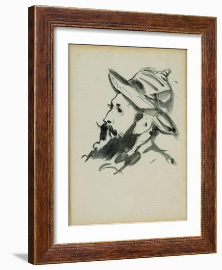 Head of a Man (Claude Monet) 1874 (Pen and Ink Wash on Paper)-Edouard Manet-Framed Giclee Print