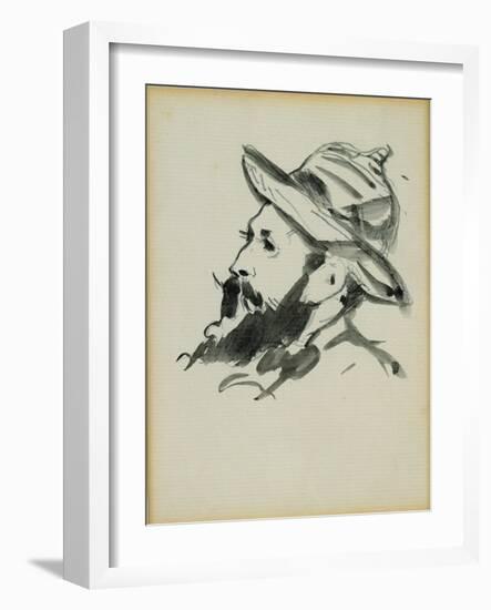 Head of a Man (Claude Monet) 1874 (Pen and Ink Wash on Paper)-Edouard Manet-Framed Giclee Print