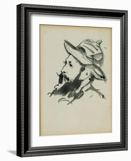 Head of a Man (Claude Monet) 1874 (Pen and Ink Wash on Paper)-Edouard Manet-Framed Giclee Print