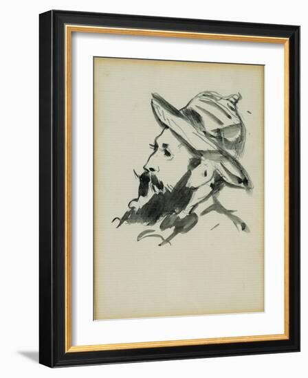 Head of a Man (Claude Monet) 1874 (Pen and Ink Wash on Paper)-Edouard Manet-Framed Giclee Print