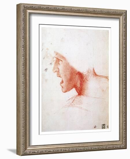 Head of a Man Shouting in Profile to the Left, 1503-1504-Leonardo da Vinci-Framed Giclee Print