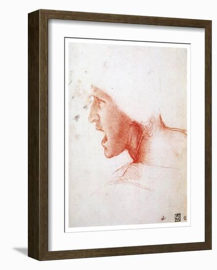 Head of a Man Shouting in Profile to the Left, 1503-1504-Leonardo da Vinci-Framed Giclee Print