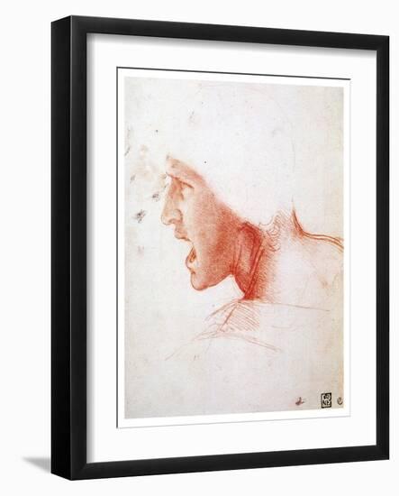 Head of a Man Shouting in Profile to the Left, 1503-1504-Leonardo da Vinci-Framed Giclee Print