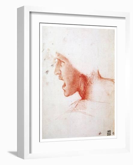 Head of a Man Shouting in Profile to the Left, 1503-1504-Leonardo da Vinci-Framed Giclee Print