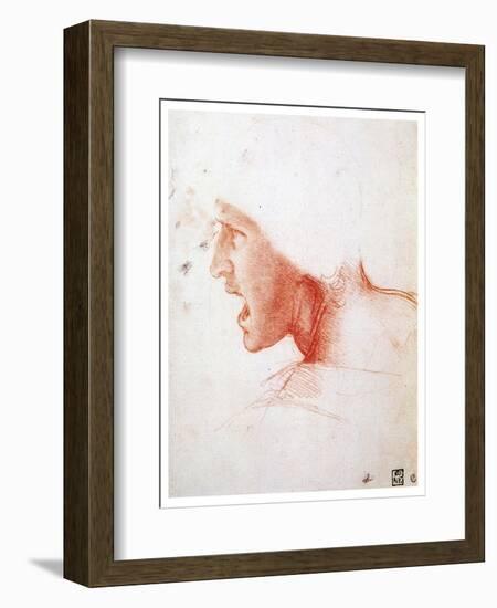 Head of a Man Shouting in Profile to the Left, 1503-1504-Leonardo da Vinci-Framed Giclee Print