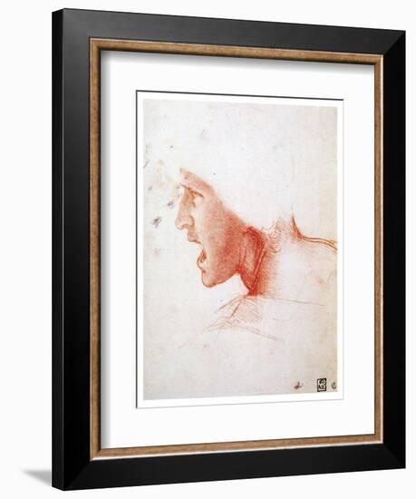 Head of a Man Shouting in Profile to the Left, 1503-1504-Leonardo da Vinci-Framed Giclee Print