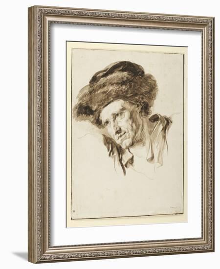 Head of a Man Wearing a Fur Cap, 1774 (Pen & Ink, Wash and Graphite on Paper)-Jean-Honore Fragonard-Framed Giclee Print