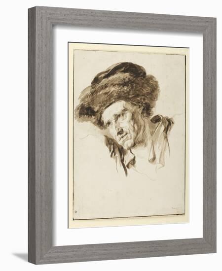 Head of a Man Wearing a Fur Cap, 1774 (Pen & Ink, Wash and Graphite on Paper)-Jean-Honore Fragonard-Framed Giclee Print