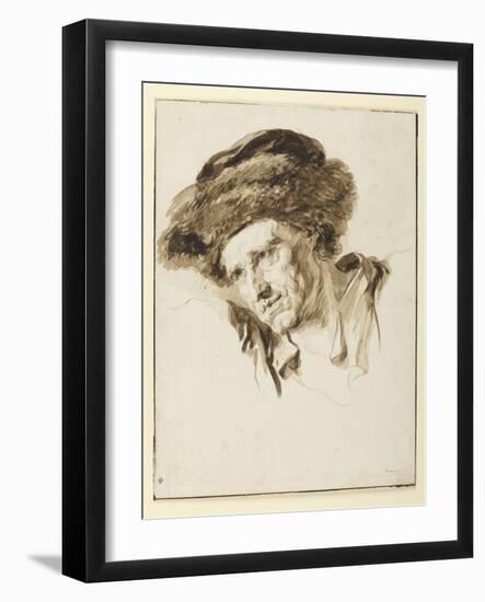 Head of a Man Wearing a Fur Cap, 1774 (Pen & Ink, Wash and Graphite on Paper)-Jean-Honore Fragonard-Framed Giclee Print