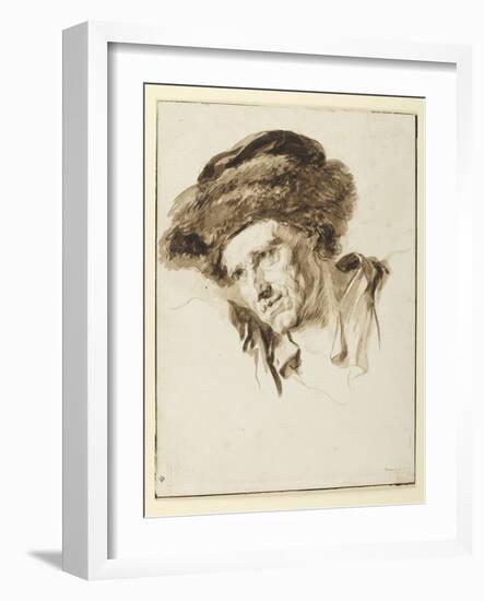 Head of a Man Wearing a Fur Cap, 1774 (Pen & Ink, Wash and Graphite on Paper)-Jean-Honore Fragonard-Framed Giclee Print