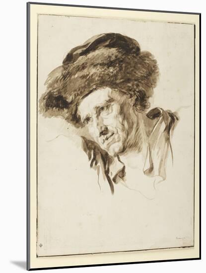 Head of a Man Wearing a Fur Cap, 1774 (Pen & Ink, Wash and Graphite on Paper)-Jean-Honore Fragonard-Mounted Giclee Print