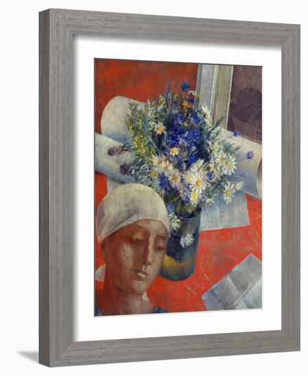 Head of a Woman and a Vase of Flowers, 1921-Kosjma Ssergej Petroff-Wodkin-Framed Giclee Print