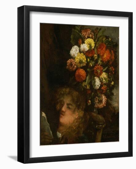 Head of a Woman and Flowers, 1871 (Oil on Canvas)-Gustave Courbet-Framed Giclee Print