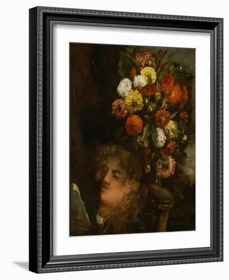 Head of a Woman and Flowers, 1871 (Oil on Canvas)-Gustave Courbet-Framed Giclee Print