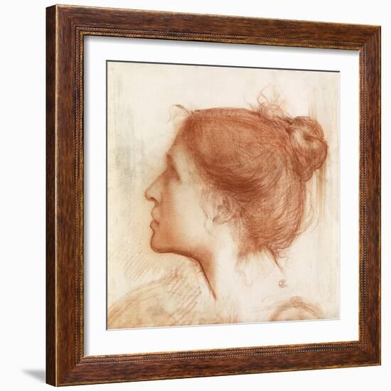 Head of a Woman (Red Crayon on Paper)-Edward John Poynter-Framed Giclee Print