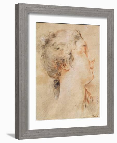 Head of a Woman Turned to the right (Black Pencil and Sanguine)-Francois Boucher-Framed Giclee Print