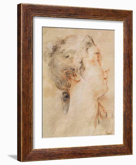 Head of a Woman Turned to the right (Black Pencil and Sanguine)-Francois Boucher-Framed Giclee Print