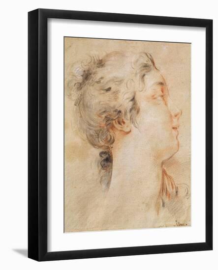 Head of a Woman Turned to the right (Black Pencil and Sanguine)-Francois Boucher-Framed Giclee Print