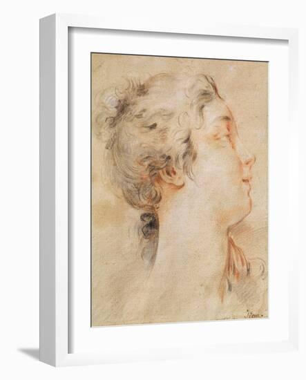 Head of a Woman Turned to the right (Black Pencil and Sanguine)-Francois Boucher-Framed Giclee Print