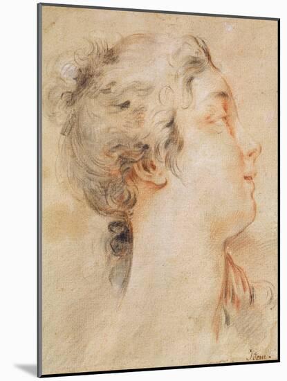 Head of a Woman Turned to the right (Black Pencil and Sanguine)-Francois Boucher-Mounted Giclee Print
