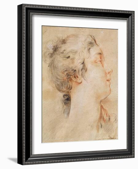 Head of a Woman Turned to the right (Black Pencil and Sanguine)-Francois Boucher-Framed Giclee Print