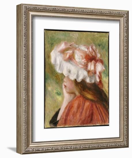 Head of a Young Girl in a Red Hat-Pierre-Auguste Renoir-Framed Giclee Print