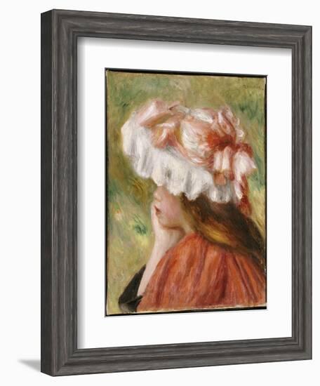 Head of a Young Girl in a Red Hat-Pierre-Auguste Renoir-Framed Giclee Print