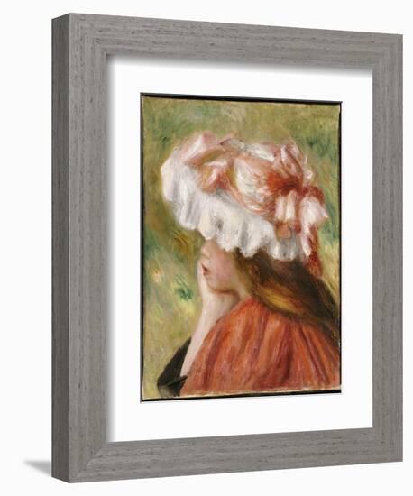 Head of a Young Girl in a Red Hat-Pierre-Auguste Renoir-Framed Giclee Print