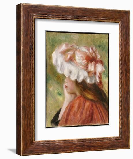 Head of a Young Girl in a Red Hat-Pierre-Auguste Renoir-Framed Giclee Print