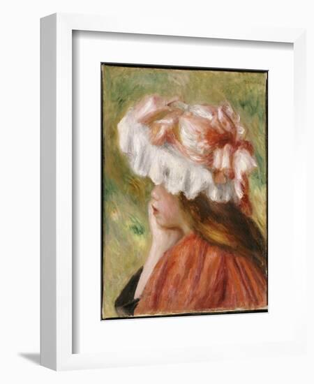 Head of a Young Girl in a Red Hat-Pierre-Auguste Renoir-Framed Giclee Print