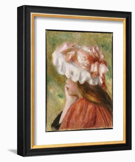 Head of a Young Girl in a Red Hat-Pierre-Auguste Renoir-Framed Giclee Print