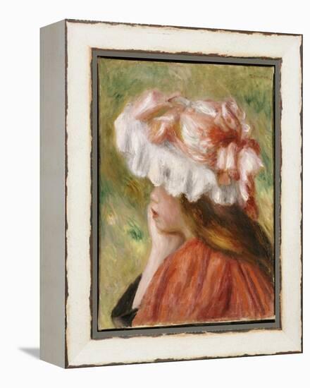 Head of a Young Girl in a Red Hat-Pierre-Auguste Renoir-Framed Premier Image Canvas