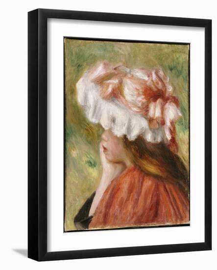 Head of a Young Girl in a Red Hat-Pierre-Auguste Renoir-Framed Giclee Print