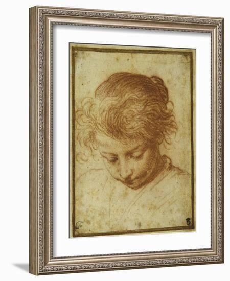 Head of a Young Girl Looking Downwards-Annibale Carracci-Framed Giclee Print