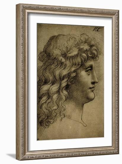Head of a Young Man; Drawing by Leonardo Da Vinci. the Louvre, Paris-Leonardo Da Vinci-Framed Giclee Print