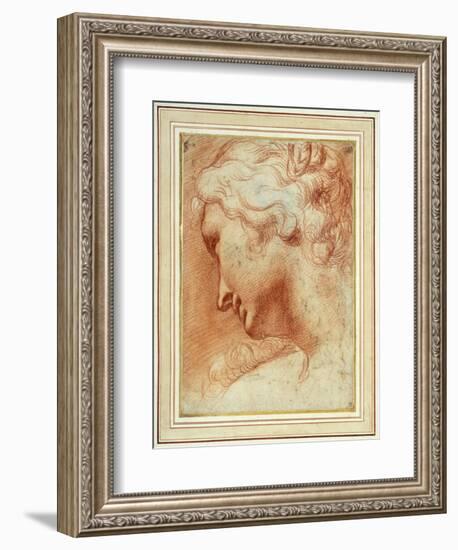 Head of a Young Woman Looking Down over Her Right Shoulder-Agostino Carracci-Framed Giclee Print