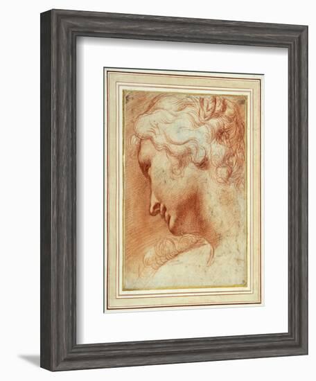 Head of a Young Woman Looking Down over Her Right Shoulder-Agostino Carracci-Framed Giclee Print