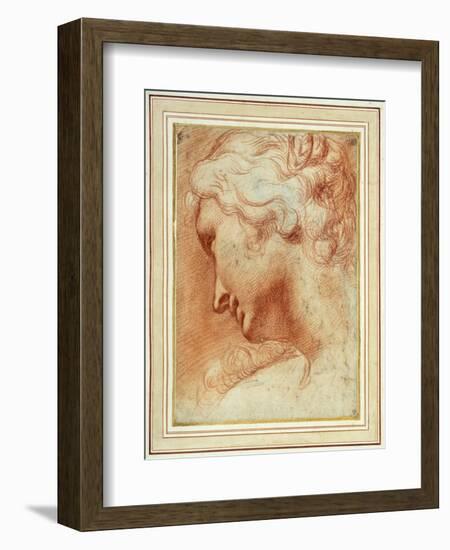 Head of a Young Woman Looking Down over Her Right Shoulder-Agostino Carracci-Framed Giclee Print