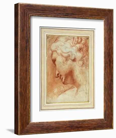 Head of a Young Woman Looking Down over Her Right Shoulder-Agostino Carracci-Framed Giclee Print